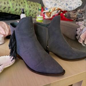 Blue Fringe Ankle Boots